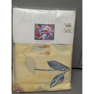 Lifestyles By Bardwil Botanica Tablecloth 60x84 Yellow Floral Cotton Linen USA